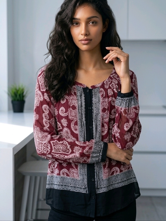 Lucky Brand Tops - Lucky Brand Coastal Cowgirl Boho Blouse XS Paisley Scarf Print Flowy It Girl Top